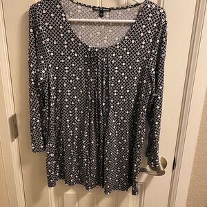 Cable Gauge Top L Black White Large Stretch Blouse 3/4 Sleeve Shirt Lg